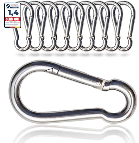 PinPro Feuerwehr-Karabiner nach DIN 5299C mit Traglast bis 650kg | Mehrere Größen wählbar | Mengen- und Vorteilspack | Aus verzinktem Stahl (10St. 60x6mm, WLL: 120kg)