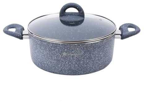 GreenChef Berlin Rocks Healthy Ceramic Nonstick 24 cm/4 L Casserole Dish with Tempered Glass Lid,PFAS Free,Stainless Steel Handle,Suitable for all hobs including Induction,Oven Safe up to 200°C,Black