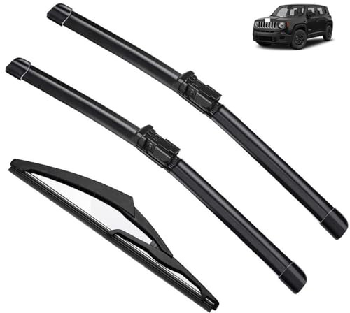 Juego de escobillas limpiaparabrisas delanteras y traseras compatible con Jeep Renegade 2015-2019 BU cepillos for parabrisas ventana 2016 2017 2018 cubierta de goma (Color : Front Rear, Size : RHD
