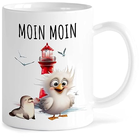 MeLifestyle Kaffeetasse Tasse Becher Motiv Moin Moin | Keramik 330ml | Geschenk, Freund, Freundin, Kollege, Kollegin, Bürotasse