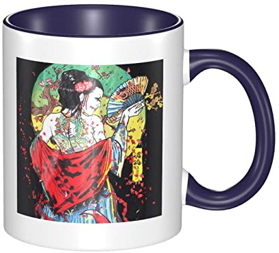 Keramiktasse, japanische Geisha-Tasse, Kaffeetasse mit Henkel, für Kaffee- und Kakaotasse, lustige Tassen für Zuhause und Büro, 330 ml