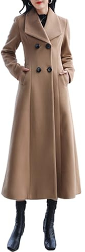 PLAERPENER Cappotto invernale da donna in lana doppiopetto lungo trench