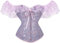 Springcmy Women Floral Lace Off Shoulder Corset Bustier Boned Fishbone Overbust Corset Bodyshaper Lingerie Party Top Wrapped Cincher (A-Purple, S)