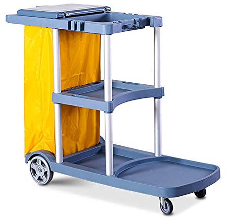 HIFFEY Bewegliche Sackkarren, Servierwagen für den Haushalt, robuster Reinigungswagen, mit Rollen, 3-stöckiger Rollwagen mit Tasche, 150 kg Tragkraft, Blau, 108 x 47 x 95 cm