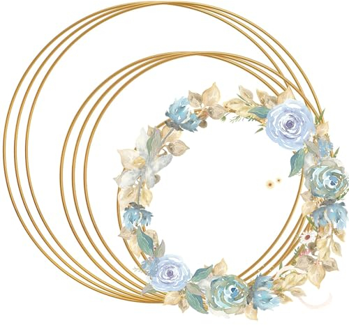 Metallring Deko Ring Drahtringe zum Basteln Ideal 20cm 25cm 30cm DIY Dekoration kann wiederholt verwendet für Traumfänger Makramee Wanddeko und Floristik Hochzeit(Gold)