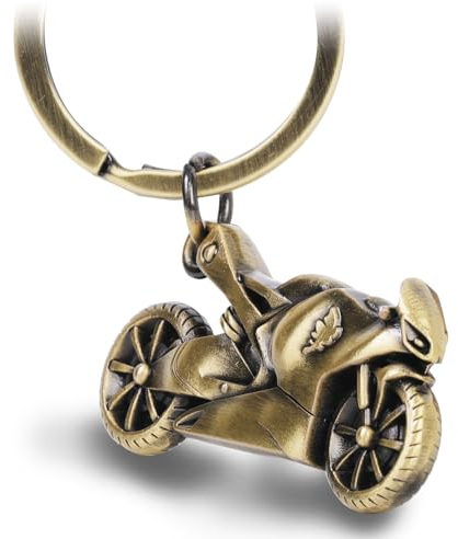 GZXYA Motorrad Schlüsselanhänger,Glücksbringer Anhänger für Motorradfahrer Geschenke,Ein Schutzengel Schlüsselanhänger Geschenk für Fahrer Freunde,Fahre Vorsichtig Oder Auto.(A Antikes kupfer 1551)