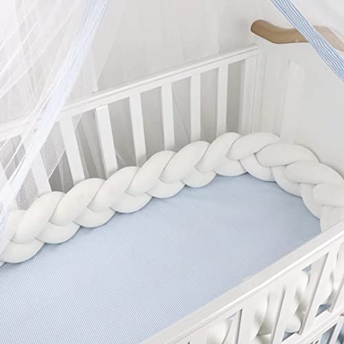 Hovoto Bettschlange Geflochten, Bettschlange, Kantenschutz Bettumrandung Knotenkissen, Seitenschläferkissen, Bettschlange Baby, Zierkissen Stillkissen, weiß,2.5m