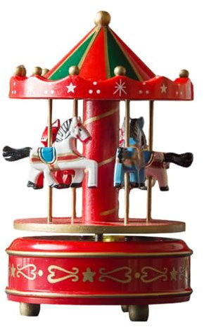 Harilla Weihnachten Holz Spieluhr Weihnachten Prunkstück Dekorative Rotierende Drehen Pferd Form Langlebig Vielseitig, Rot