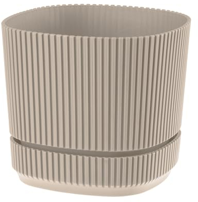 VERDENIA PERA Vaso da fiori con sottovasi, leggero, per interni ed esterni, materiale sintetico di alta qualità, elegante superficie opaca, 13 x 13 x 12 cm, beige