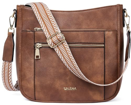 Telena Damen Schultertasche PU Leder Damen Umhängetasche Klein Crossbody Bag für Frauen Handtasche,Braun