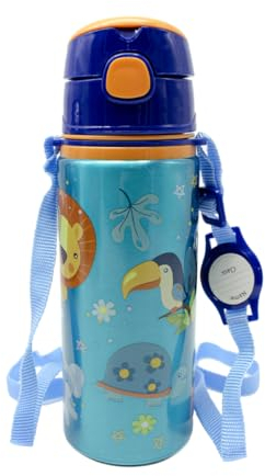 ms móvil shop IN TO THE JUNGLE Borraccia con corda estensibile in alluminio Animali disegni per bambini, 600 ml, senza BPA, prodotto ufficiale per bambini
