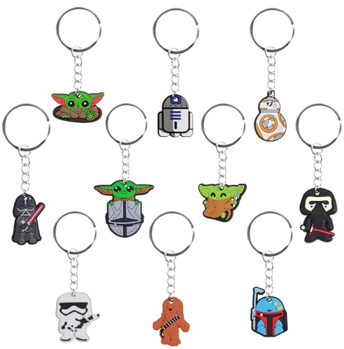 Chukua 10Pcs Star Krieg Schlüsselanhänger Kinder Figuren Schlüsselringe Silikon Anime Schlüsselbund Anhänger für Sterne Wars Geburtstag Party Mitgebsel Kindergeburtstag Dekoration Yoda Fans Spielzeug