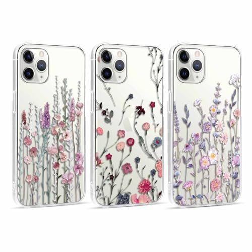 Foonary 3 Stück Hülle für Apple iPhone 11 Pro 5,8, Handyhülle mit Muster Mädchen Aesthetic Blumen Muster Motiv Design Case, Silikon Schutzhülle Cover für iPhone 11 Pro,Blumen01
