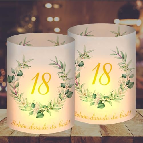 12 Windlicht Tischdeko 18 Geburtstag, Deko 18. Geburtstag Mädchen Junge, Tischdeko Geburtstag 18, Schön DASS Du Da Bist, Geeignet für Teelichter oder Kerzen