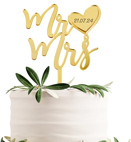Lettres Mr Mrs Décoration de Gâteau Mariage Cœur Or en Acrylique Cake Topper Mariés Personnalisée Décoration de Table pour Mariage Anniversaire Fiançailles Saint-Valentin Fête
