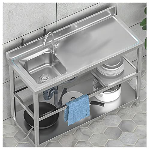 Fregadero de acero inoxidable para cocina, lavandería, restaurante, fregadero moderno independiente para bar o uso al aire libre, mesa de acero inoxidable con fregadero incluido en opciones de color