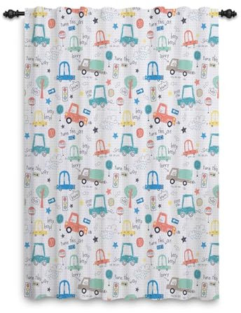 ggaimwf Tende per auto del fumetto Veicolo colorato Semaforo Tende per la cameretta dei bambini Tende per finestre Tasca per asta Cameretta per la stanza dei giochi dei ragazzi 107x160cm 1 Pannello