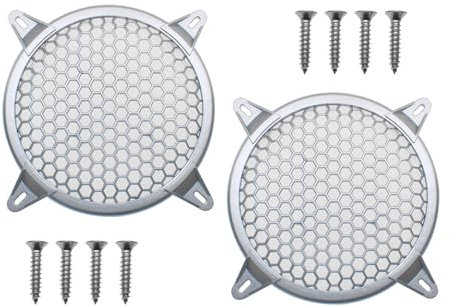 FDXGYH 2 Pcs 6.0 Inch Speaker Grill Subwoofer Grill Waffle Grill Guard Protector Cover with Mounting Screws for Home Audio (Silver)