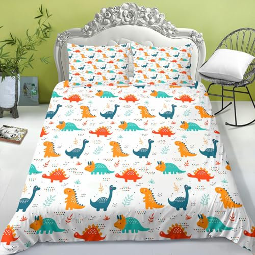 FABTOP Ropa de cama infantil de 135 x 200 cm, diseño de dinosaurios, diseño de dinosaurios 3D, funda nórdica con fundas de almohada (7, 135 x 200 cm)