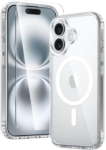 FNTCASE for iPhone 16 Plus Case: Clear Case Magnetic Military Grade Drop Protection Anti Yellowing Cell Phone Cover - Rugged Shockproof Protective Bumper Transparent Cases(Clear)