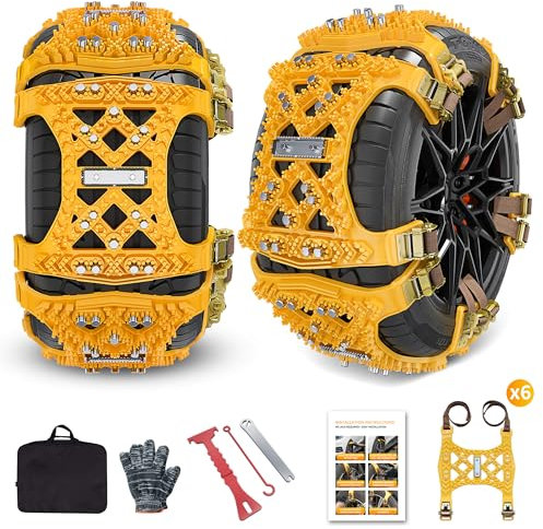Schneeketten, 6 Stück Universal Schneeketten für Auto, SUV Reifen Anti Schneeketten Snow Chains für Eis, Schnee und matschigen Straßen (Reifenbreite 165mm-265mm/6.5-10.4'')