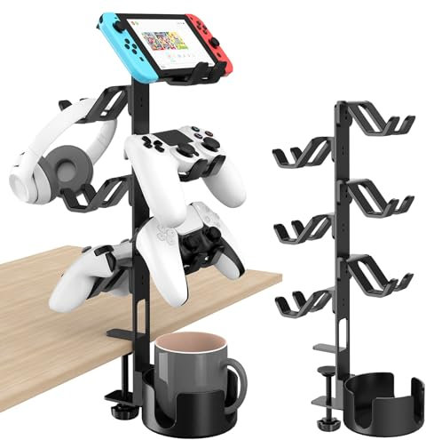 LEIDIMUS Controller Stand, 3 Layers, Universal Desk Headphone Holder, Compatible with Xbox PS5 PS4 Nintendo Switch, Headset Holder, Controller Organizer