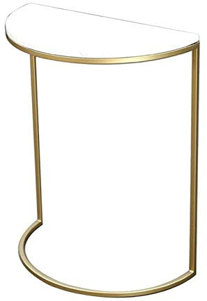 Snowflyk Table Console d'angle Demi-Lune en marbre Moderne avec Cadre en métal doré et Petit Espace de Rangement (doré 40 x 25 x 50 cm)