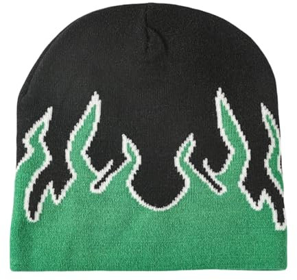 AYESMAN Mütze Frauen Y2k Flammen Beanie Strickhüte Winter Fall Männer Warme Schädelkappen-grün