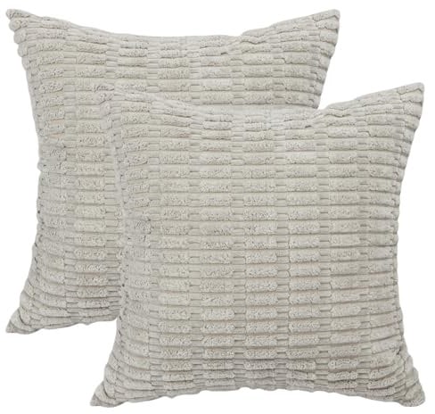 Betadistor Corduroy Fluffy Soft Cushion Covers: Square Throw Pillow Case Sofa Cushion Cover 18x18 Inch 2 Set 531-0708