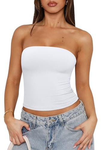 REORIA Women Sexy Tube Top Summer Y2K Double Lined Strapless Backless Sleeveless Crop Tank Top 2025 Going Out Outfits White Small