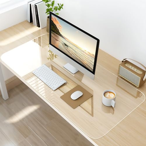 NATRKE Schreibtischunterlage Transparent, 100x50x0.15cm Schreibunterlage Groß Klare Durchsichtige Schreibtischmatte Unterlage Tischschoner Rutschfeste Runde Kanten Schreibunterlage für Büro Zuhause