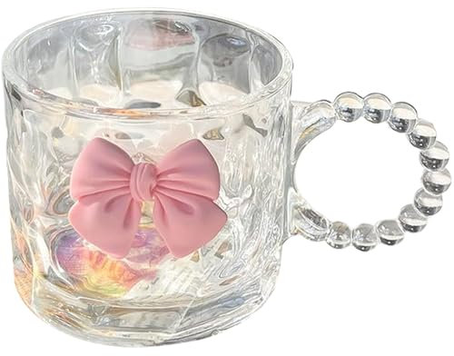 JZLEJC 3 Inch Clear Glass Bow Mug, Non-Slip Handle Coffee Cup for Women, Home & Office