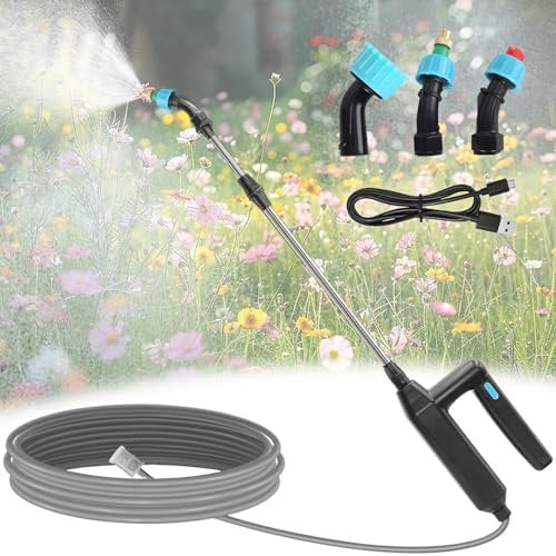 Aolawco Akku Drucksprüher, Elektrischer Pflanzensprüher mit 3 Verstellbaren Düsen, 34-60cm Ausziehbarem Sprührohr, 5m Schlauch, Wiederaufladbarem und Tragbarer Unkrautspritze für Garten, Hof, Unkraut