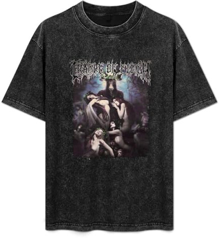 GETLUCKY Men's Acid Washed T-Shirt Feel Soft Cradle of Filth Hammer of The Witches Do Not Bleach L Black