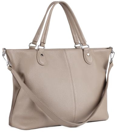 befen Weiche Echtleder-Tragetasche für Damen, Lederhandtaschen, Schultertaschen mit Griffen oben, Umhängetasche, Taupe, Medium
