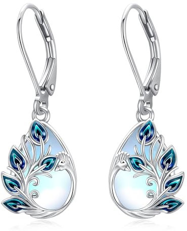 Pfaue-Ohrringe aus 925 Sterling Silber, Pfauen-Ohrringe für Frauen, Mondstein-Schmuck, Geschenke.