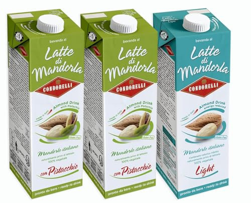 Condorelli TRIS Bevanda al Latte di Mandorla Pistacchio + Light 1l [2 Pistacchio - 1 Light]