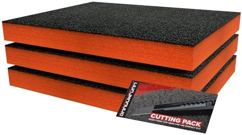 Shadow Foam Small Pack 3pcs – Foam Inserts Kit for Tool Box Organisation – 40 x 32cm DIY Cut & Peel Foam Sheets for Tool Boxes & Tool Storage Systems – Orange (50mm Depth)