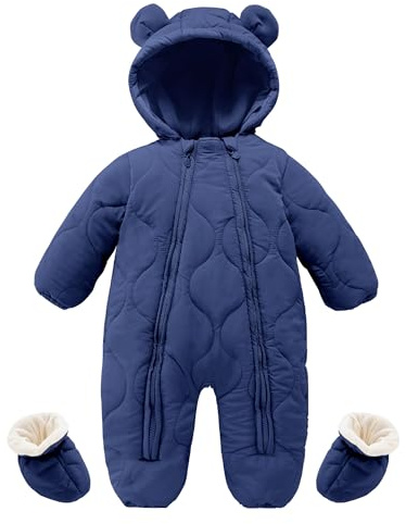 Happy Cherry - Baby Overall Winter mit Fußsäcken Junge Mädchen Schneenanzüge mit Kapuze Warme Kinder Strampler Lange Ärmel Kleinkind Jumpsuit Winterkleidung mit Reißverschlüssen - 3-18 Monate