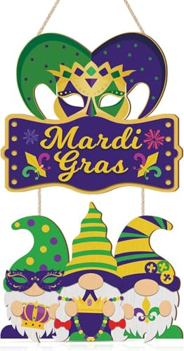 TOARTi Mardi Gras Deko Karneval Deko Schild Fasching Buntes Mardi Gras Hängeschild Narrenmaske Zwergen Hängedeko Karneval Geschenk für Haustür Wand Party Dekoration Outdoor