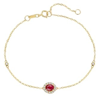 Epinki 585 Gold Armbänder Frauen Echtgold Schmuck, Klassiker Armreif Echtgold Rubin 0.3ct (Ovalschliff, Rot), Moissanit Armreifen 14K Gelbgold, 23CM