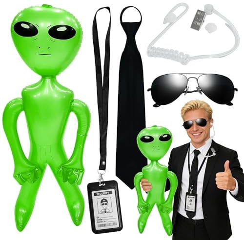 Agent Kostüm Zubehör, Men In Black Agent Kostüm Zubehör Set mit Sonnenbrille Krawatte Walkie Talkie Kordel Krawatte Ausweis Aufblasbare Requisiten für Karneval Spionage Geheimagent Kostüm Zubehör