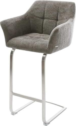DELIFE Barstuhl Yulo-Flex Freischwinger Flach Edelstahl Silberfarben Bouclé Soft Schlamm
