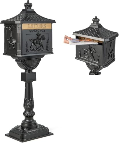 Vintage Decor Black Ornate Freestanding Lockable Post Box 117cm H x 42cm W x 38cm D Letter Box Victorian Style Cast Aluminium Waterproof (Black)