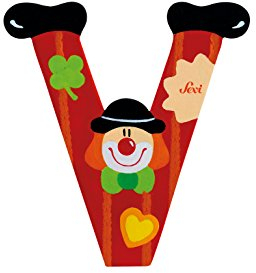 SEVI 81758 Holzbuchstabe V Clown ca. 10 cm, Türbuchstaben für Kinderzimmer, ABC Lernspielzeug aus Holz, pädagogisches Spielzeug für Kinder ab 3 Jahren, Buchstabe Clowns Sortiert, Lila