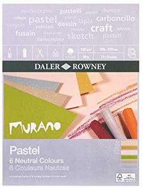Daler-Rowney Murano 160gsm 12 x 9in Pastel Paper Pad, 160gsm, Honeycomb Texture, Glued 1 Side, Cotton Content, 30 Neutral Colours Sheets, Ideal for Professional Artists & Students