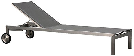 OUTLIV. Gartenliege Oviedo, Edelstahl & Textilene: Rollbar, Verstellbare Rückenlehne, Witterungsbeständig, Langlebig, 217x71x33cm, Grau