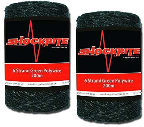 ShockRite 2 x 200m x 2mm Electric Fence Green Polywire (6 x 0.15 Stainless Steel Conductors)