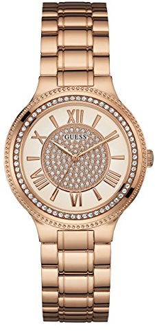 Guess Unisex Erwachsene Datum klassisch Quarz Uhr mit Edelstahl Armband W0637L3