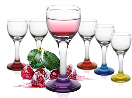 Sendez 6 Schnapsgläser auf Fuß 40ml Likörgläser Tequilagläser Bunte Schnaps Shots Stamper Aperitif aus Glas